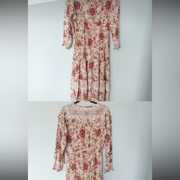 Bohme Floral Long Sleeve Ruffle Maxi Dress with Tiered Ruffle Hem & Sleeve  NWT - Picture 1 of 5